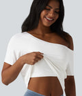T-shirt décontracté asymétrique manches courtes soutien-gorge intégré nœud devant