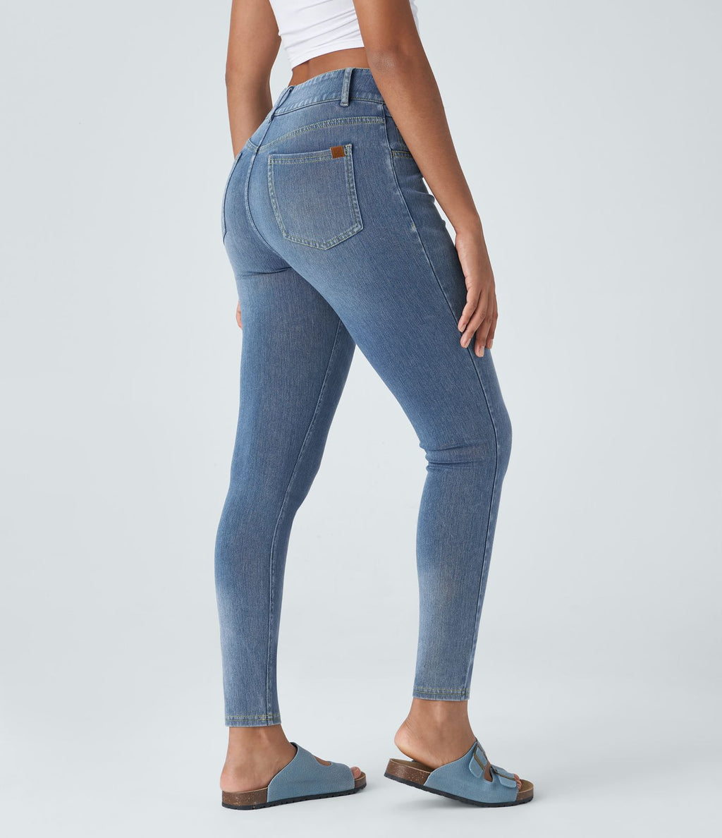 Halara Flex™ Jean skinny Casual Taille Haute Fermeture Éclair Boutonnés Plusieurs Poches Tricot Extensible