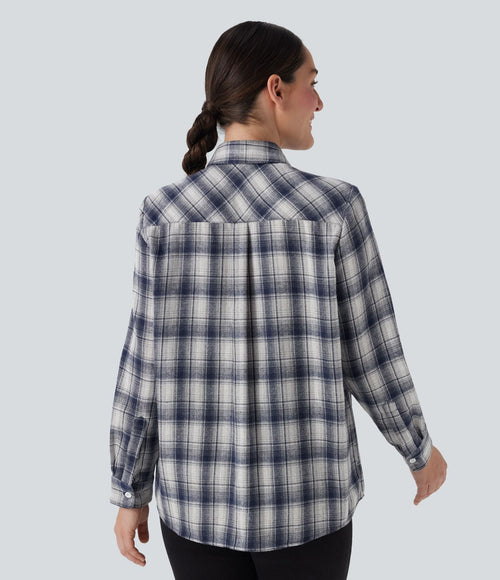Chemise décontractée à motif écossais avec col, manches longues et boutonnage