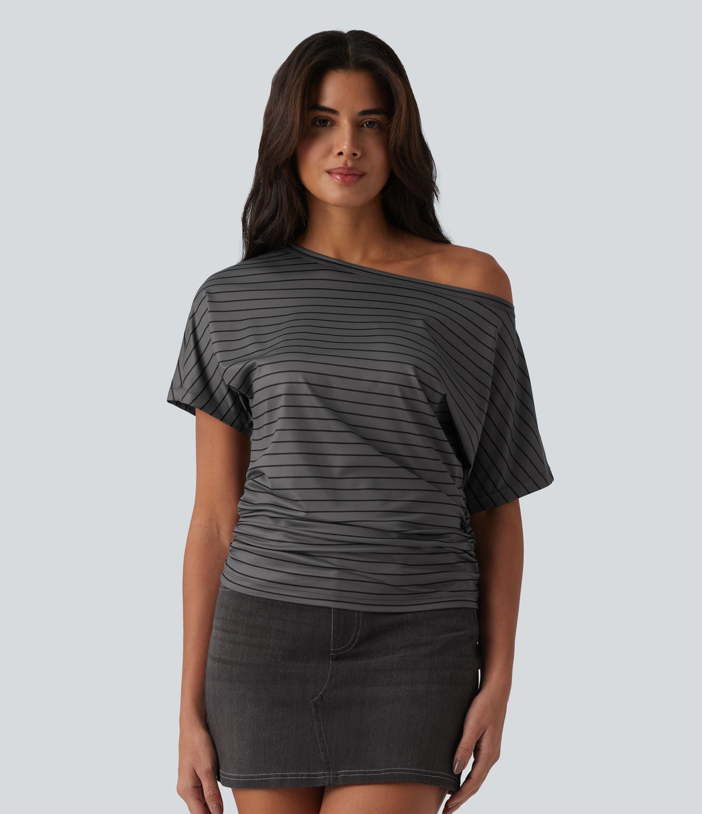 T-shirt casual une épaule manches courtes à rayures