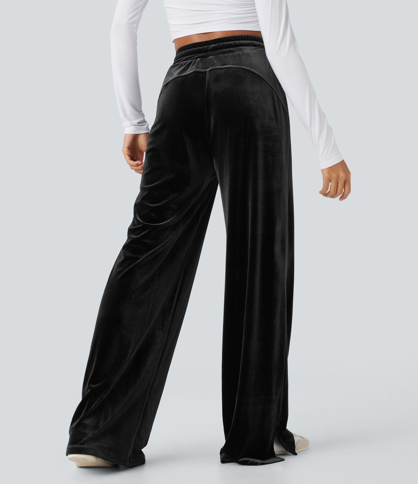 Pantalon décontracté large en velours, taille haute, avec cordon et poches