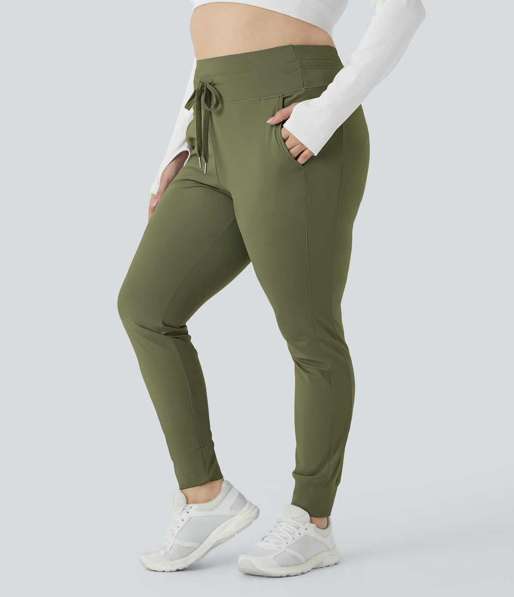 Jogging grande taille SoftlyZero™ Airy taille haute avec cordon de serrage poches latérales longueur complète effet frais InstantCool, protection solaire UPF50+