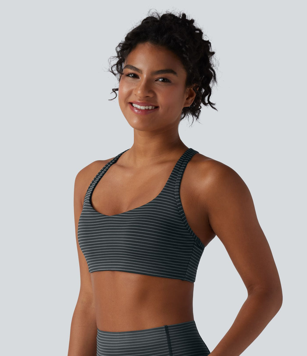 Brassière de sport d'entraînement soutien moyen dos nageur à rayures