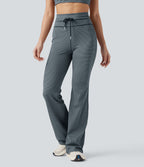 Pantalon de yoga évasé à rayures, taille haute, cordon et poches