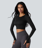 Haut de sport yoga SoftlyZero™ Airy push-up mesh contrastant effet frais InstantCool manches longues avec passe-pouces, protection solaire UPF50+