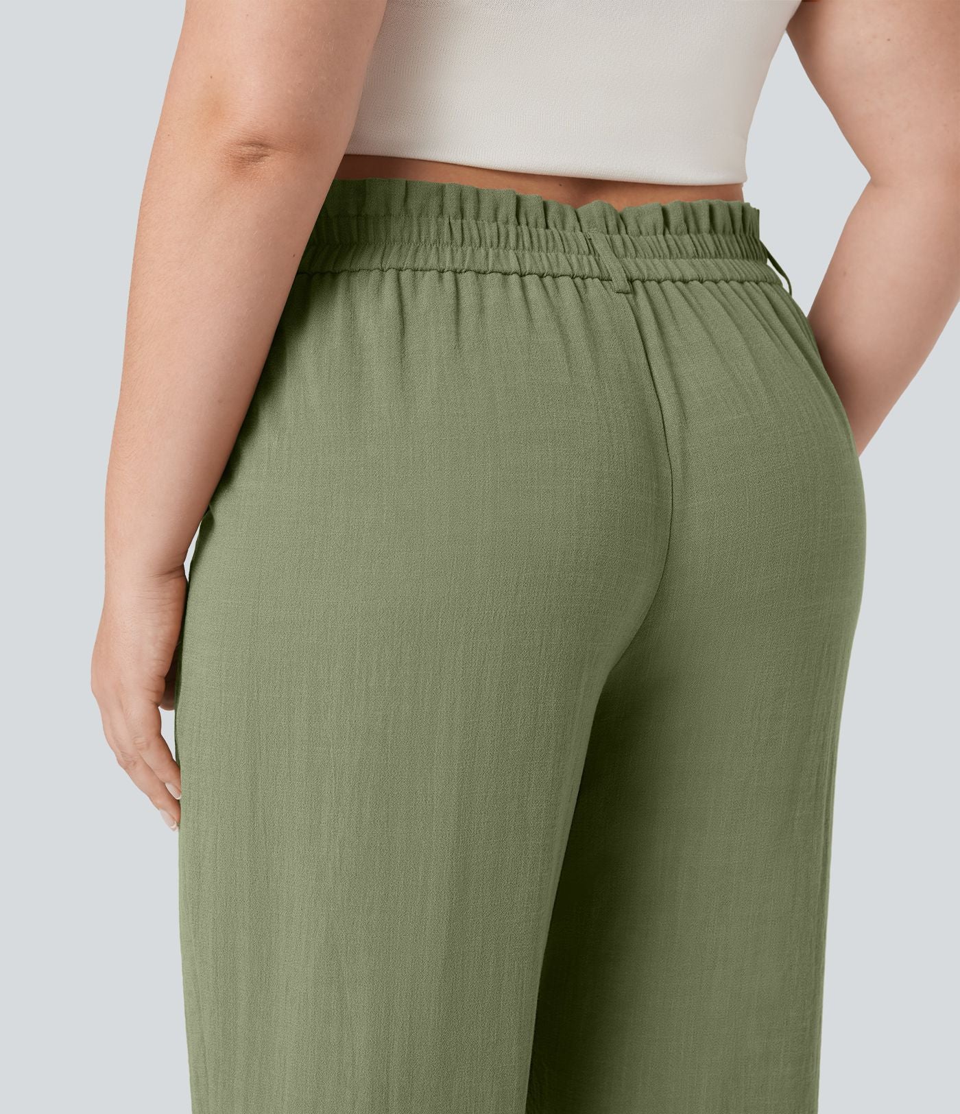 Pantalon de villégiature capri effet lin, grande taille, taille haute, avec poches