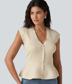 Cardigan péplum col V sans manches