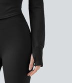Veste yoga à capuche zippée à manches longues avec passants pouces et ourlet arrondi sans couture OneForm Seamless Flow