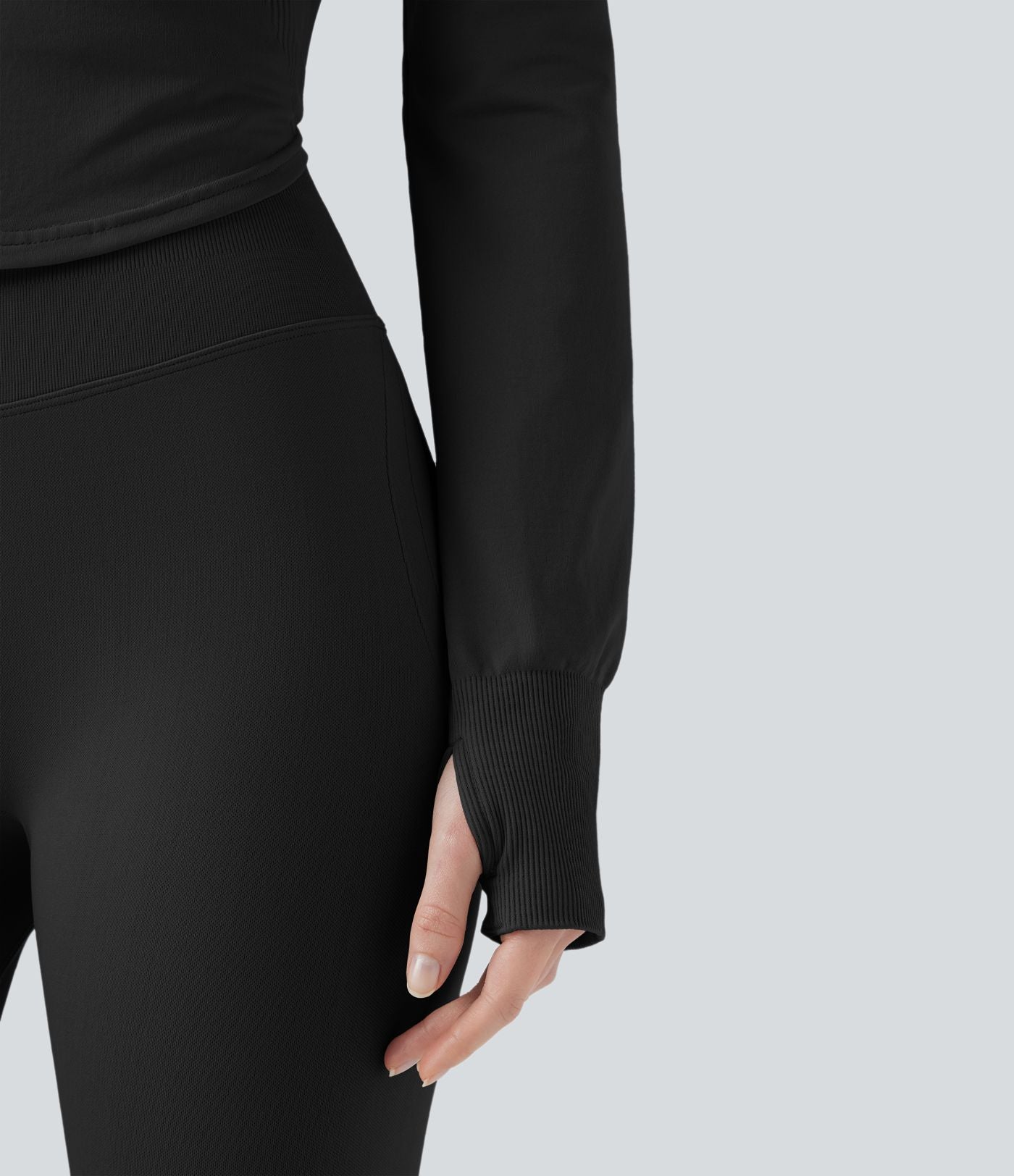 Veste yoga à capuche zippée à manches longues avec passants pouces et ourlet arrondi sans couture OneForm Seamless Flow