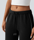 Pantalon jogging coton coupe droite taille mi-haute color block avec cordon de serrage et poches