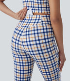 Pantalon évasé de yoga taille haute Cool Touch à motif écossais avec croisement et poche