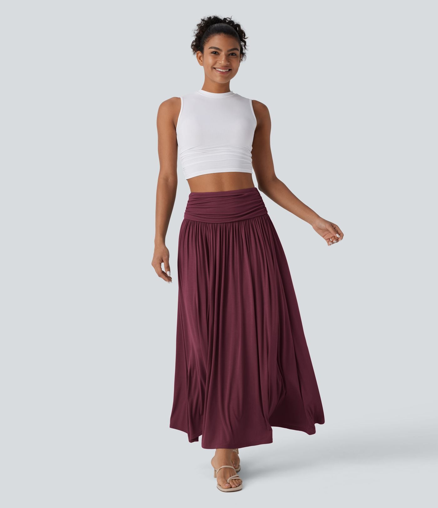 Jupe longue fluide froncée taille haute