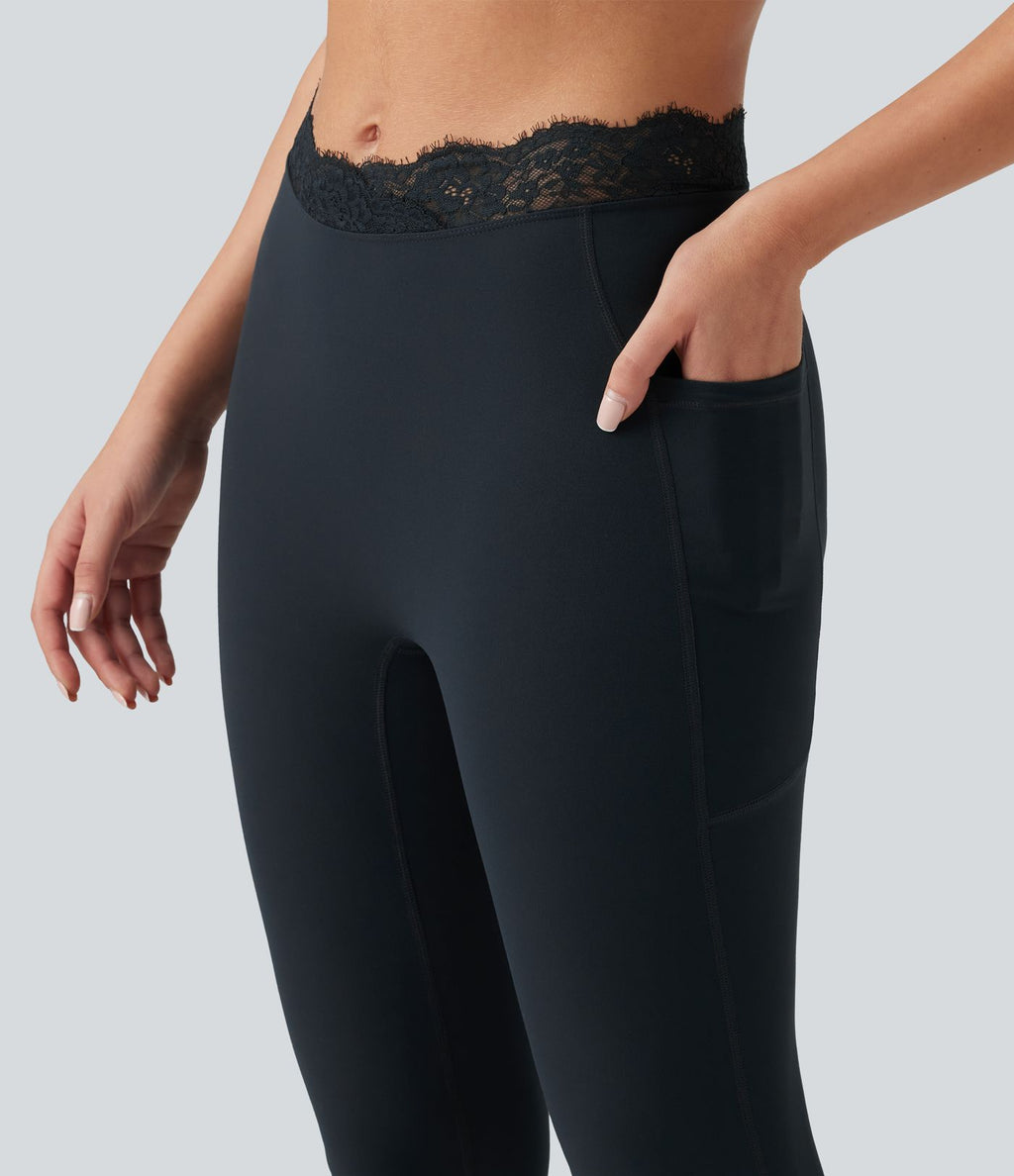 Halara UltraSculpt™ Legging bootcut de yoga taille haute en V avec dentelle contrastée et poches