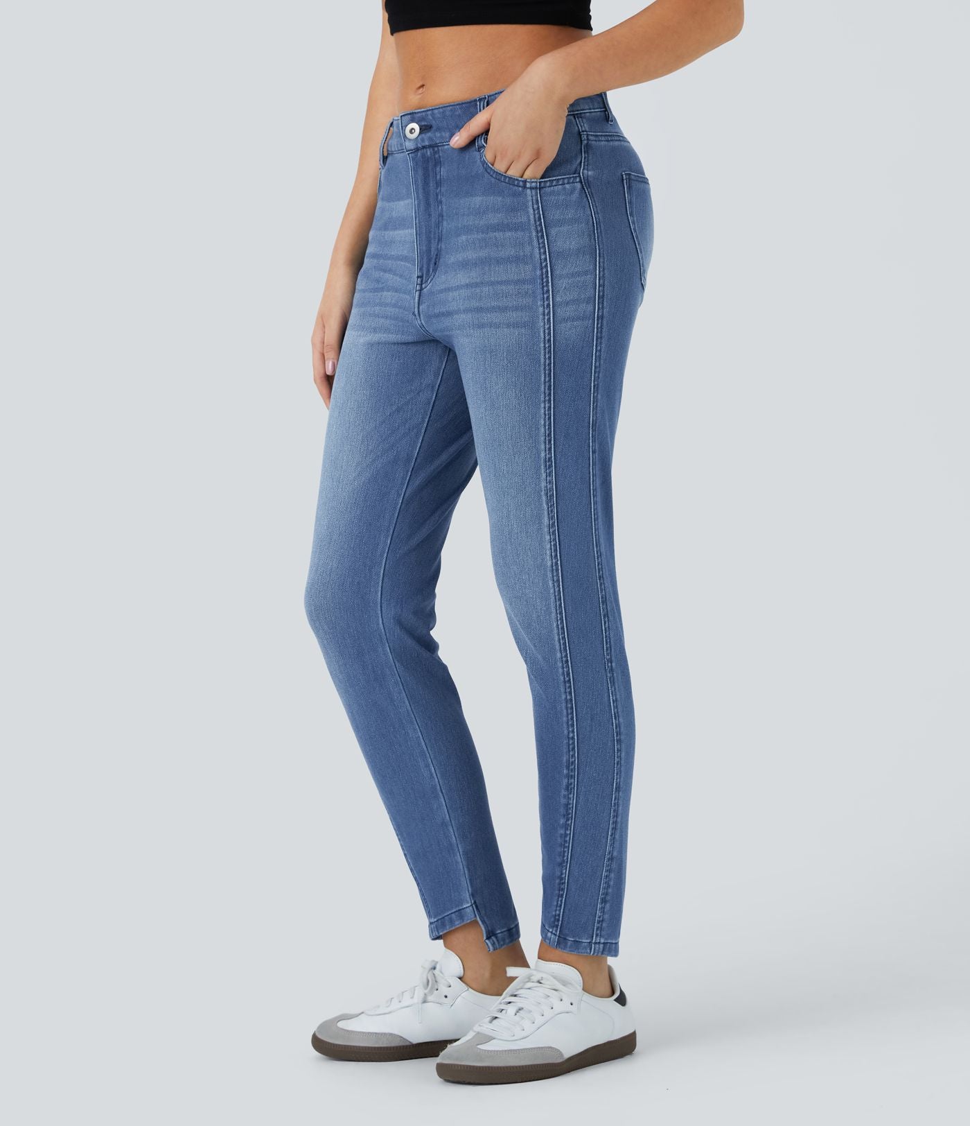 Jean skinny 7/8 décontracté taille basse Halara Flex™ avec poches zippées