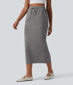 Jupe crayon casual mi-longue taille haute avec cordon de serrage et poches