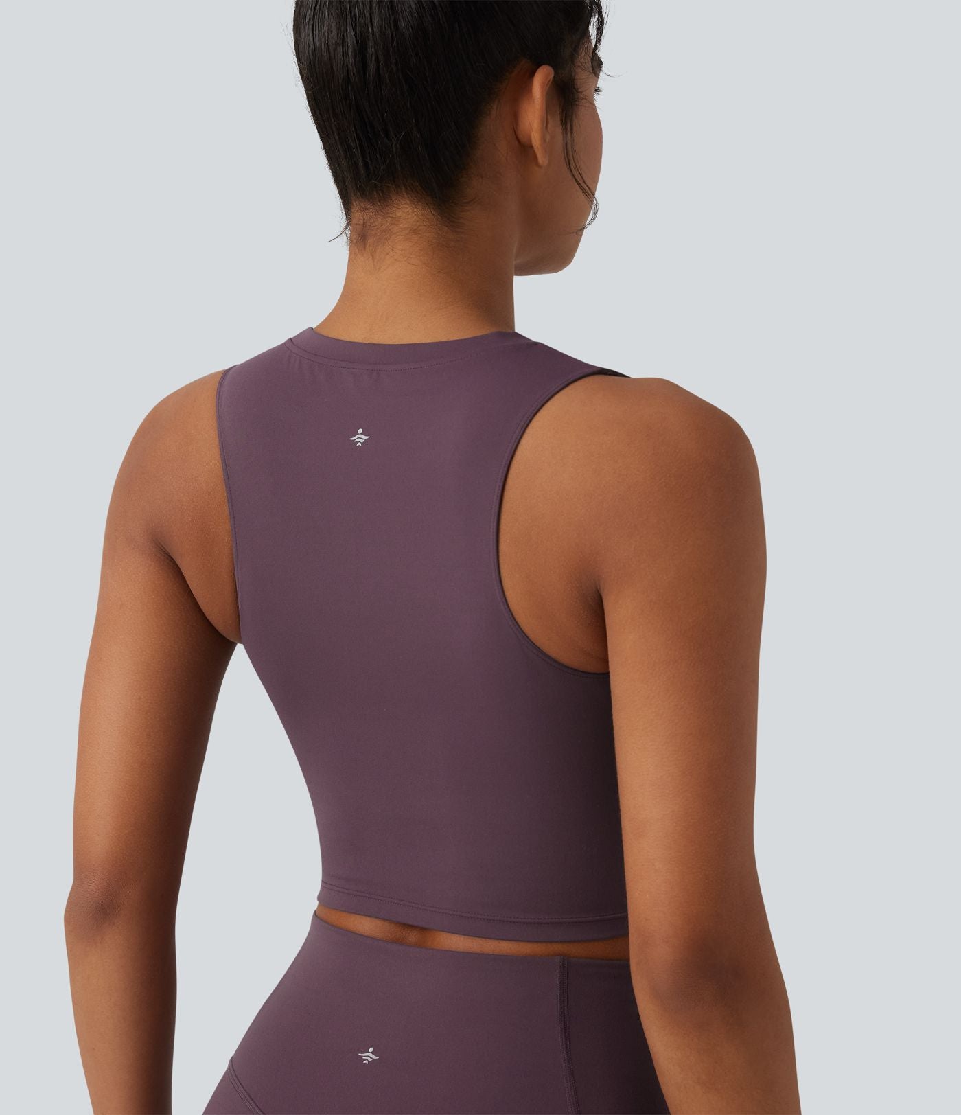 Débardeur yoga court SoftlyZero™ col rond déchiré avec dentelle contrastante - UPF50+