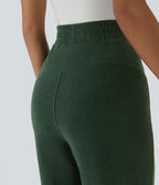 Pantalon de jogging décontracté en velours côtelé à taille haute avec poches latérales