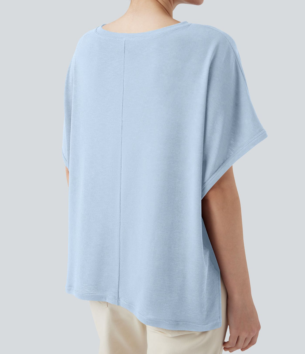 T-shirt col rond manches chauve-souris coupe décontractée