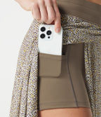 Jupe midi évasée fluide 2-en-1 taille haute imprimé léopard, cordon de serrage et empiècements en maille contrastée, avec poches