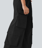 Pantalon cargo décontracté large à cordon, taille mi-haute, avec poches