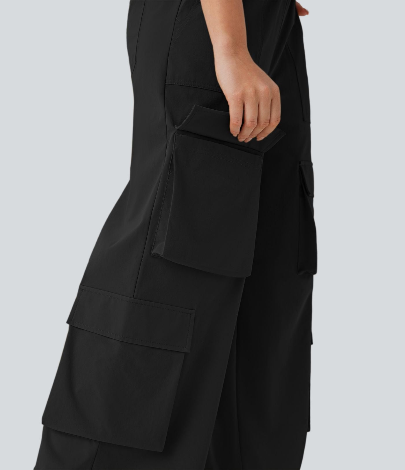 Pantalon cargo décontracté large à cordon, taille mi-haute, avec poches