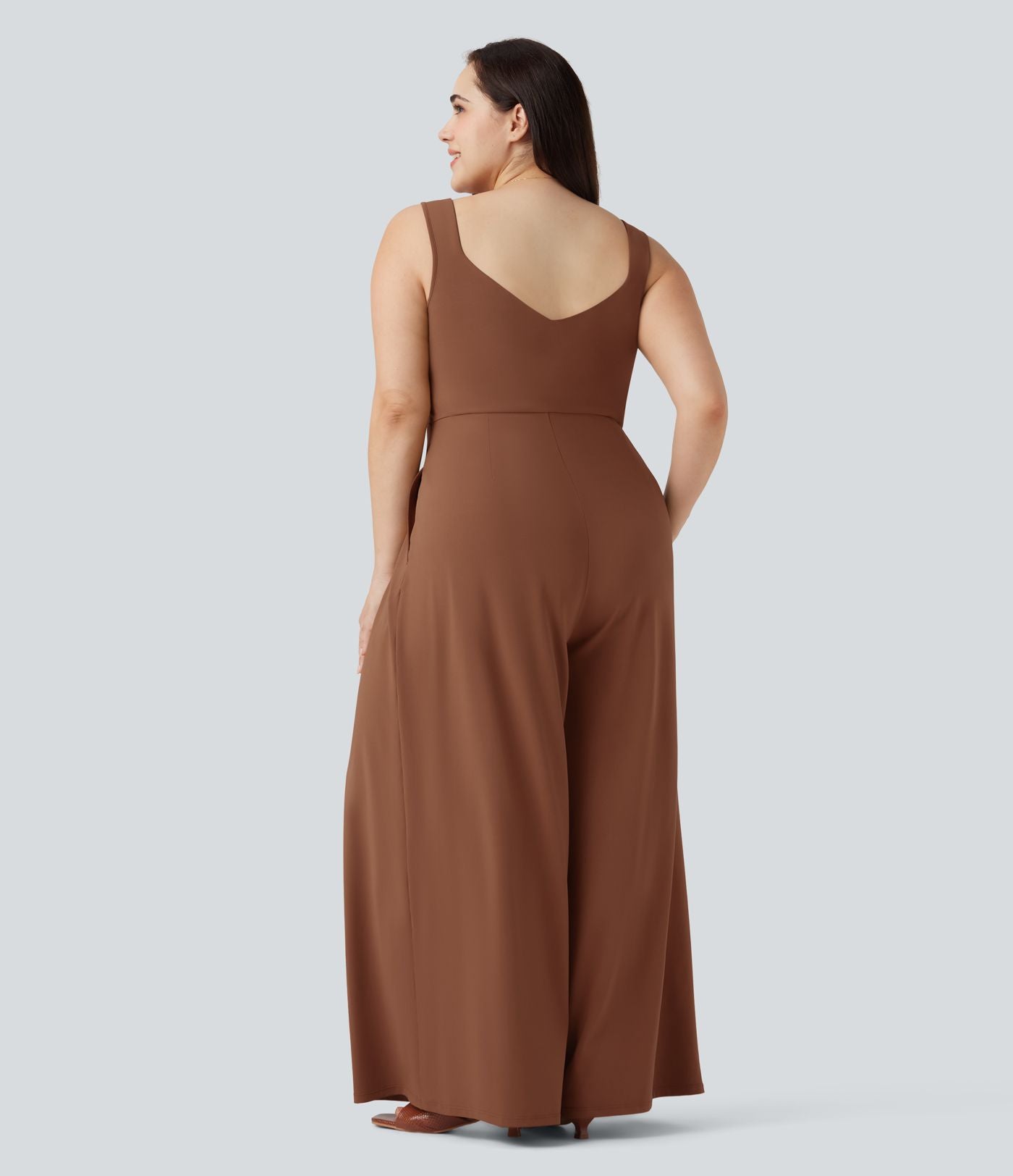 Combinaison décontractée grande taille dos en U sans manches avec poches