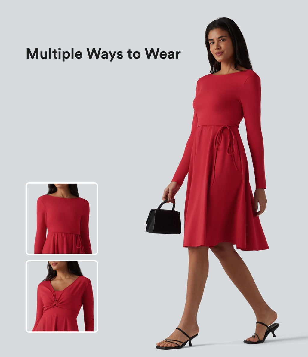 Robe midi SoftlyZero™ Airy 2-en-1 effet frais InstantCool à manches longues, coupe portefeuille et poches