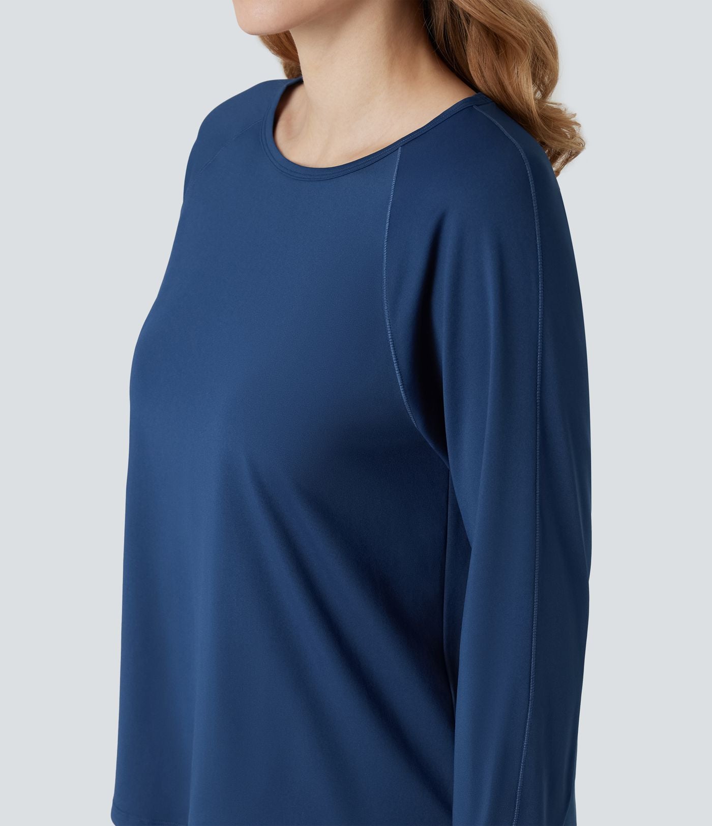 Top de sport col rond mesh contrastant manches longues avec trous pouces