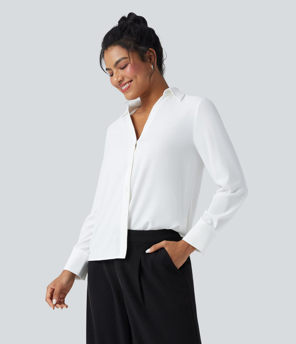 Chemise de travail en mousseline col V manches longues