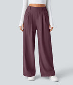 Pantalon Tailleur Large Fluide Halara Flex™ Gaufré Taille Haute Poches Latérales