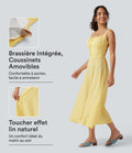 Robe midi fluide style vacances effet lin à motif tartan, encolure carrée, dos nu croisé et corset