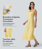 Robe midi fluide style vacances effet lin à motif tartan, encolure carrée, dos nu croisé et corset