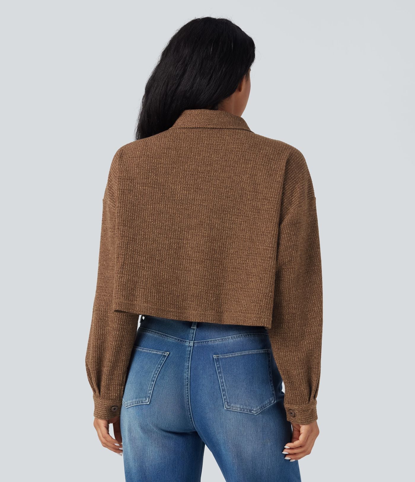 Veste décontractée maille gaufrée manches longues avec poches