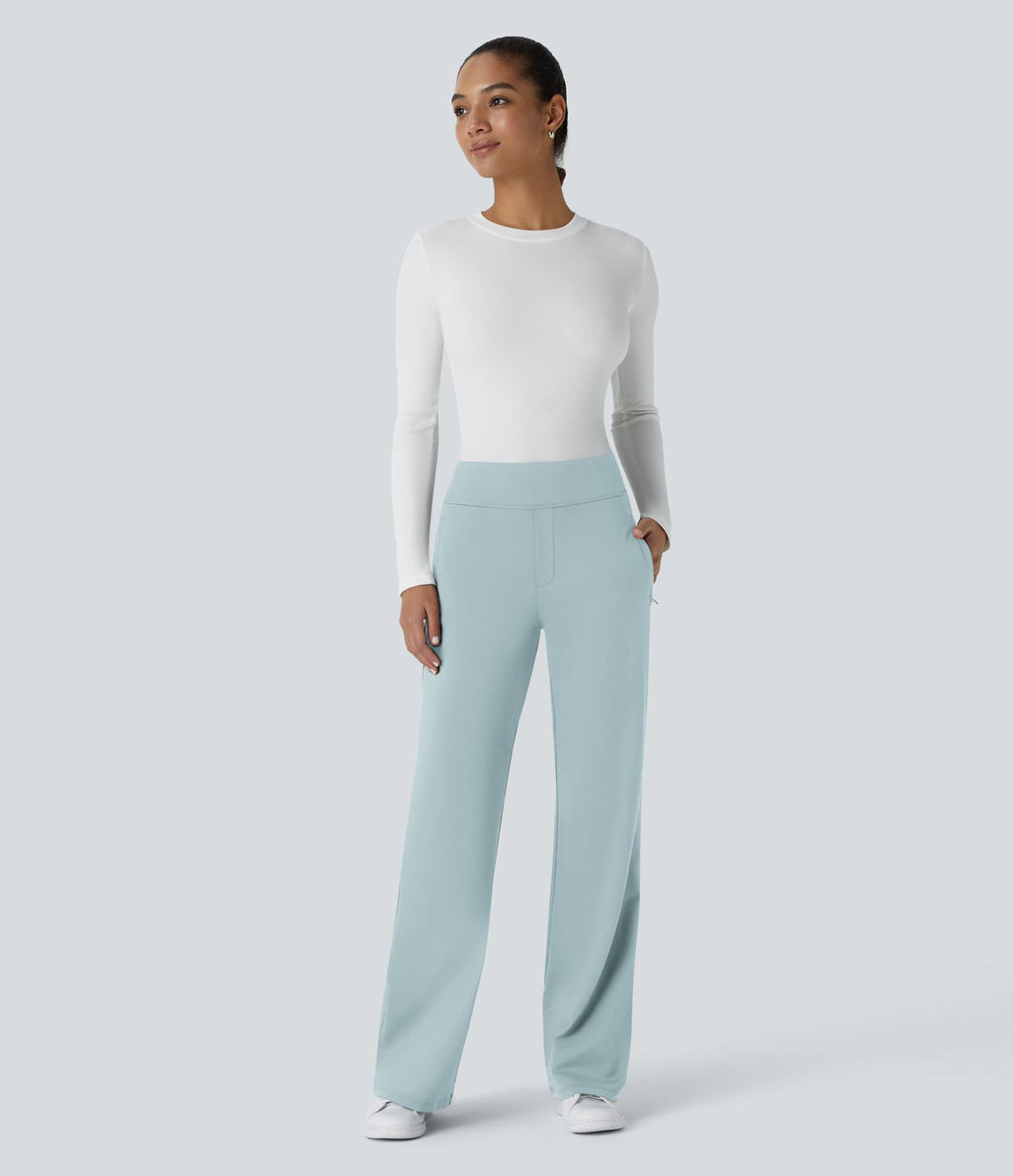 Pantalon tailleur évasé taille mi-haute Halara Flex™ DayStretch avec zip latéral et poches