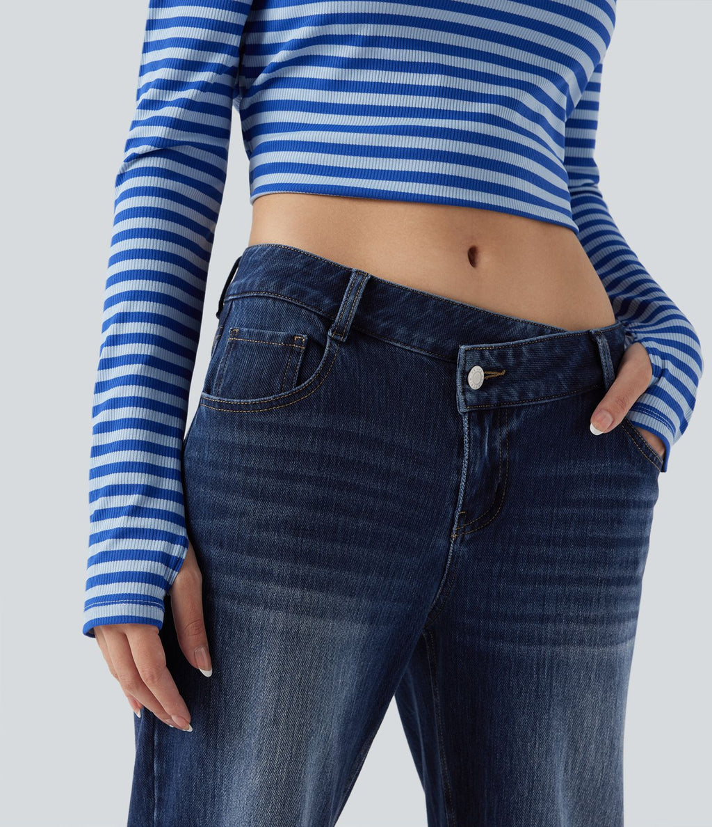 Jean décontracté Halara Flex™ asymétrique jambe droite taille basse avec poches