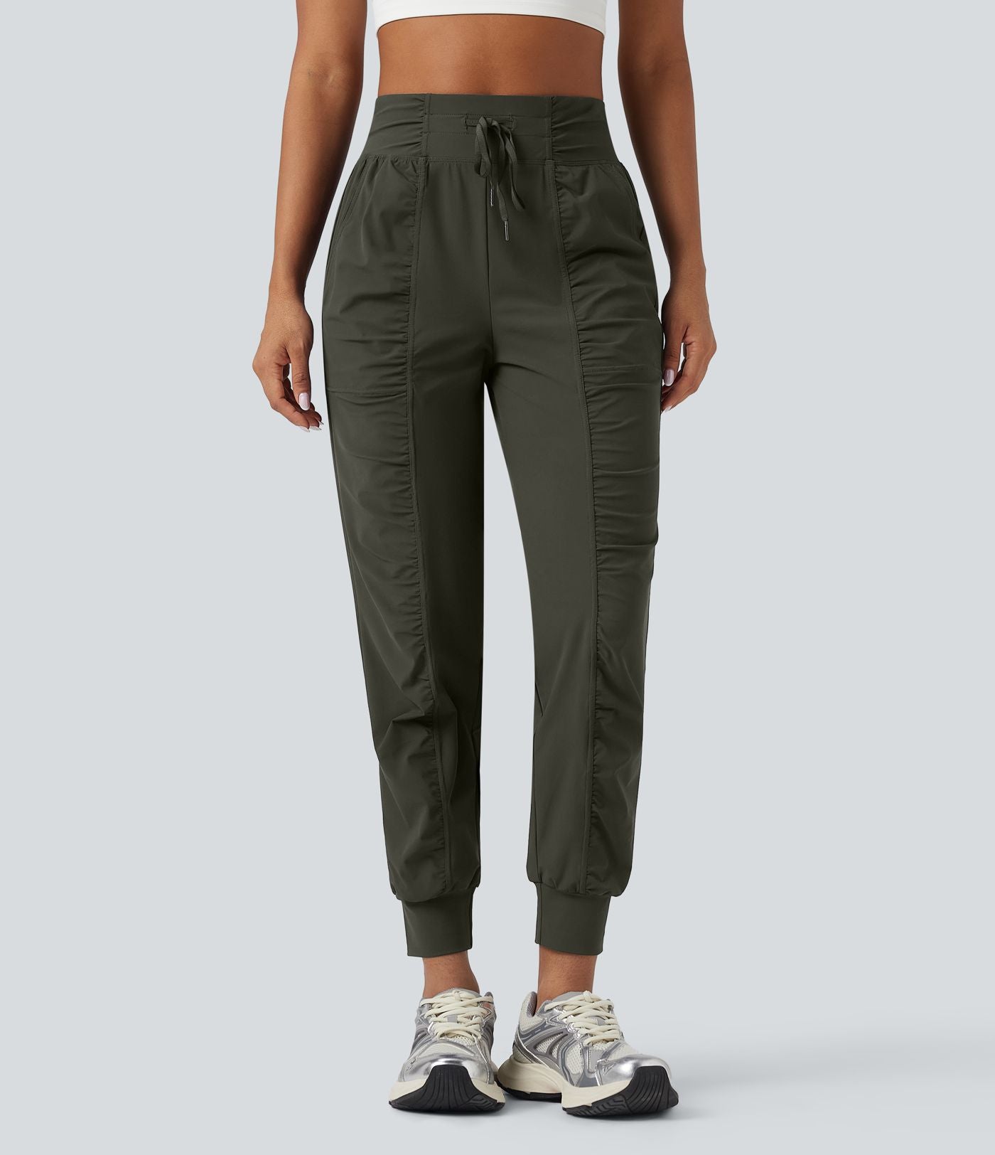 Jogging de danse fuselé froncé séchage rapide effet frais InstantCool taille haute avec cordon de serrage et poches, protection solaire UPF40+