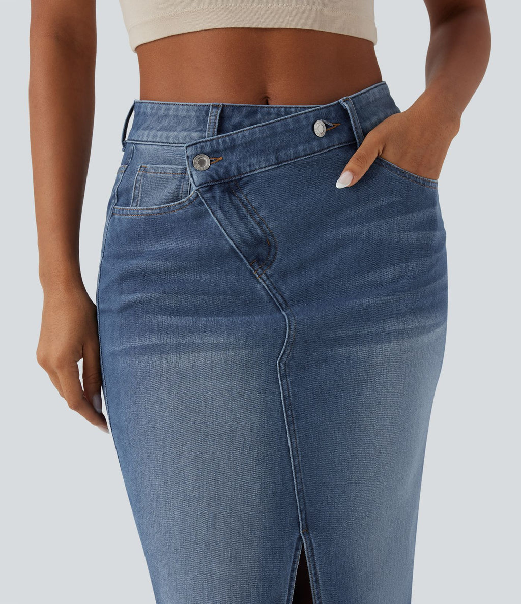 Jupe décontractée denim moulante Halara Flex™ asymétrique taille mi-haute avec fente et poches