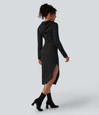 Robe midi décontractée SpacerTek™ fendue manches longues avec capuche