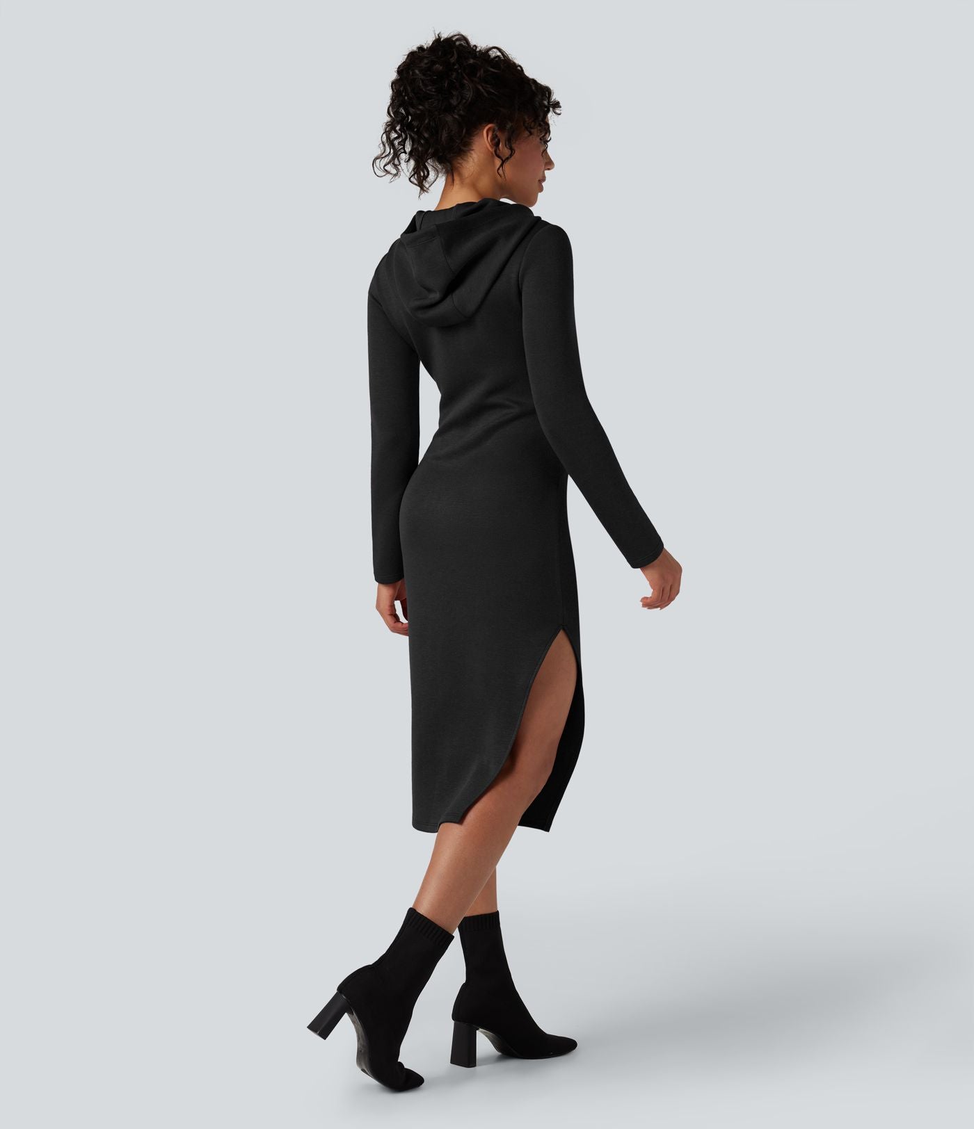 Robe midi décontractée SpacerTek™ fendue manches longues avec capuche