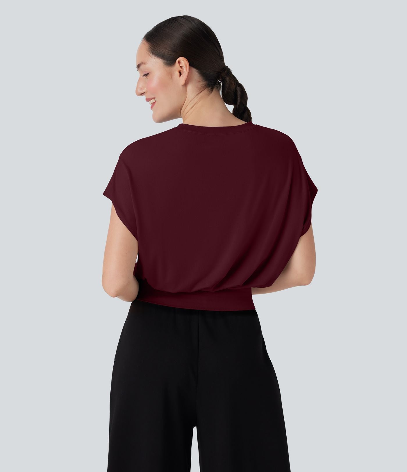 T-shirt de travail à col rond et manches chauve-souris courtes