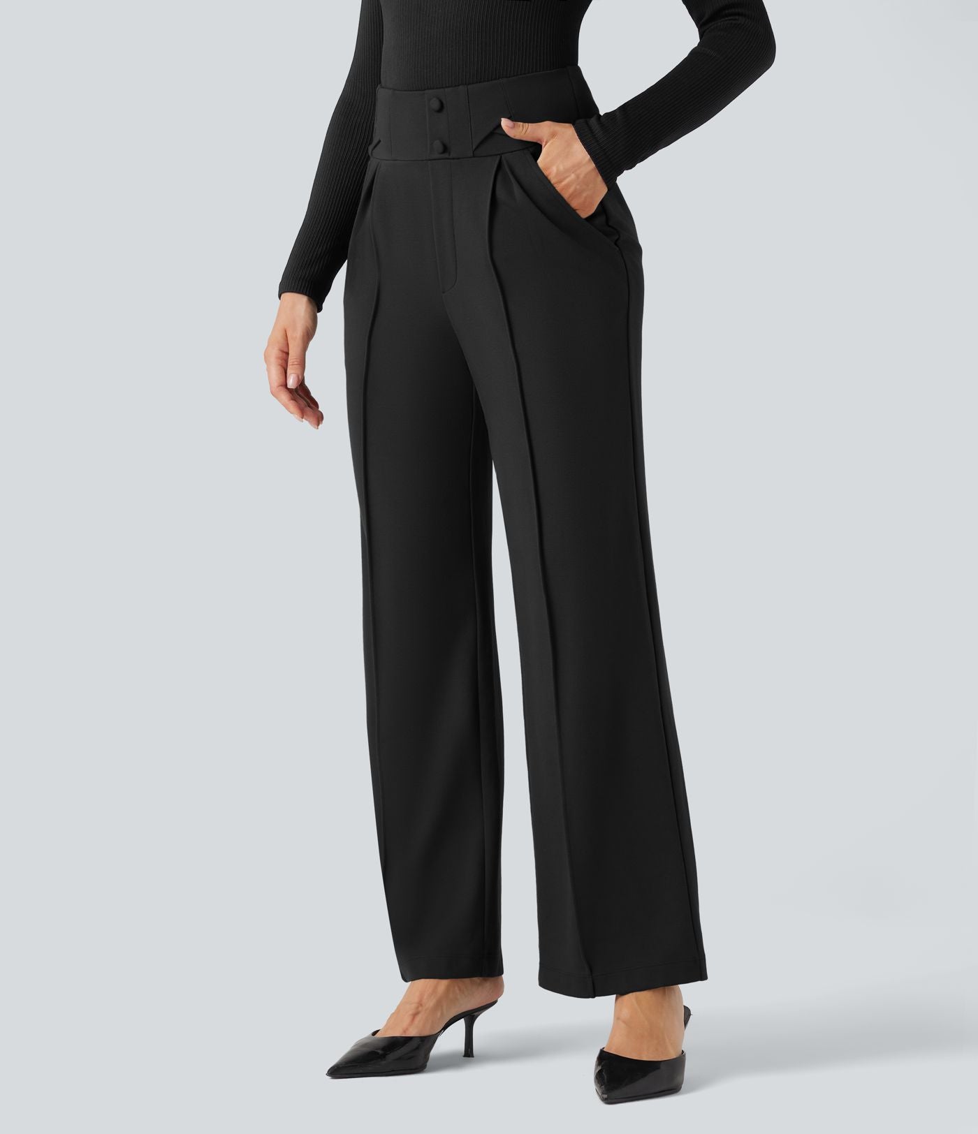 Pantalon tailleur coupe droite taille haute Halara Flex™ avec poches