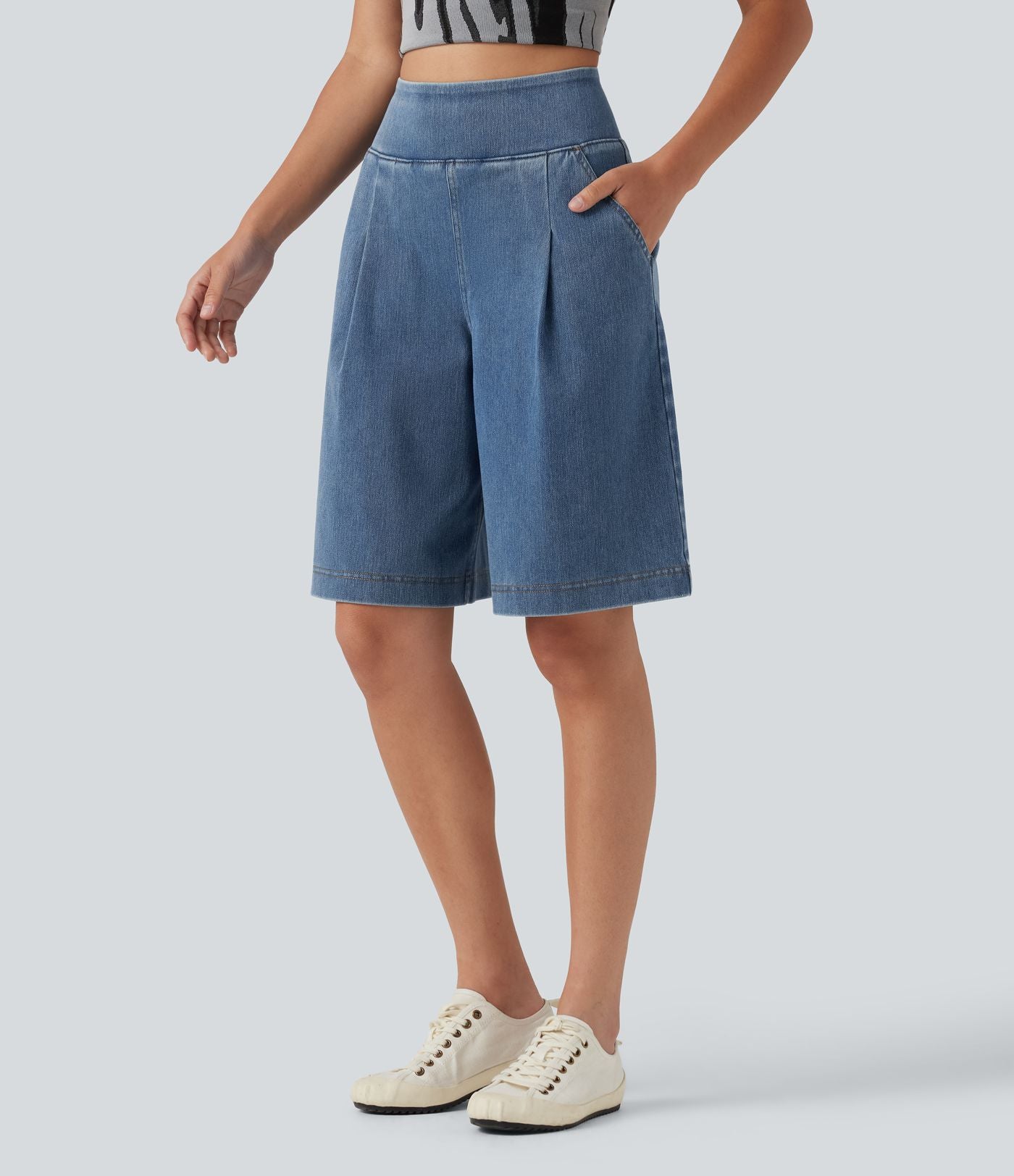 Halara Flex™ Short ample en jean décontracté taille haute 25 cm avec poches
