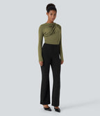 Cowl Neck Ruched Long Sleeve Slim Work Top
