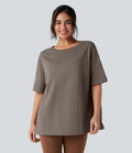 T-shirt coton oversize col rond manches mi-longues