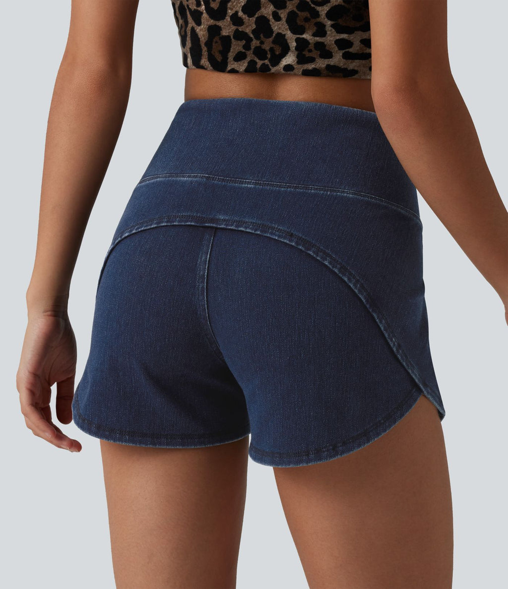 Halara Flex™ Short casual en jean skinny gainant taille haute à ourlet arrondi avec poches