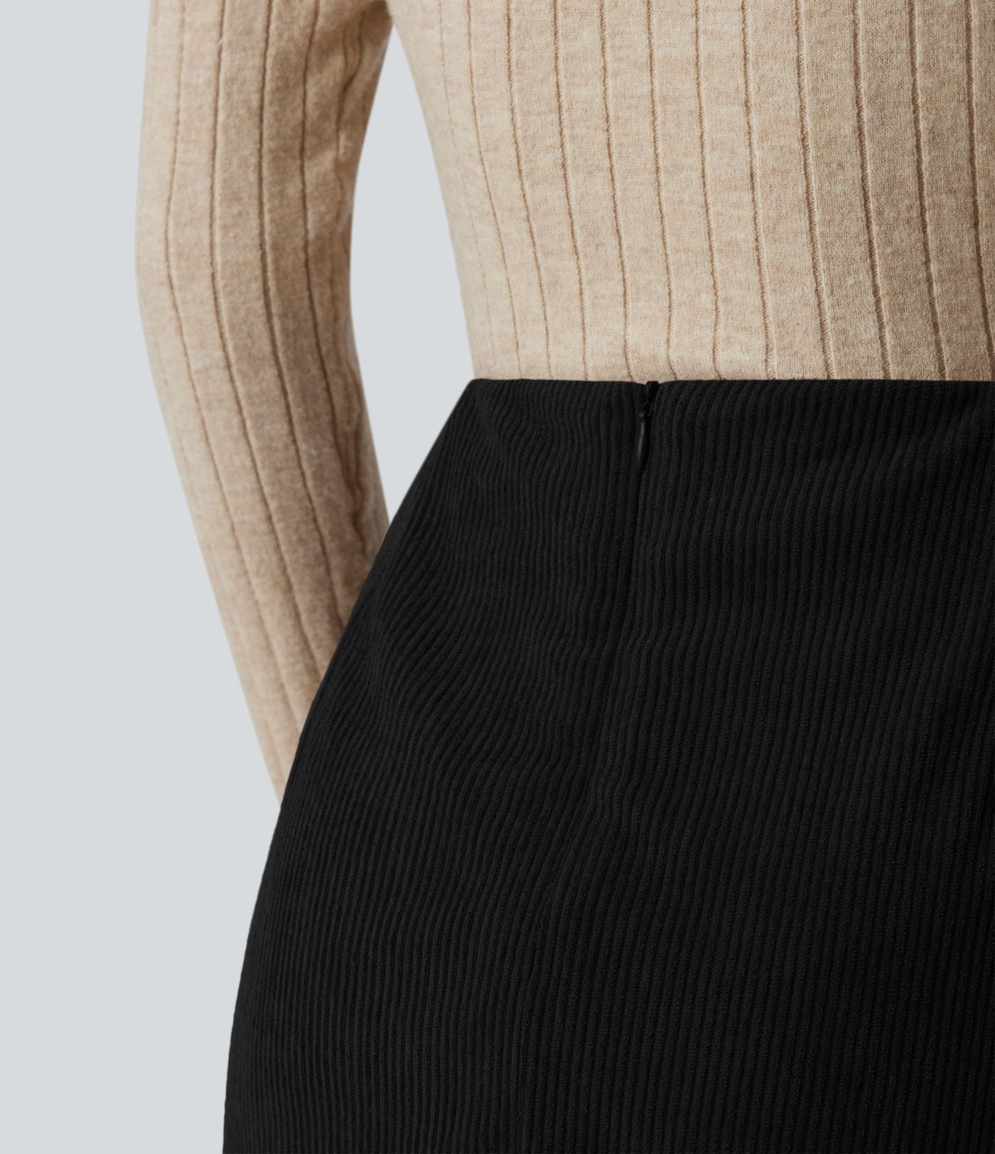 Jupe-short décontractée taille haute en velours côtelé avec zip arrière et fentes - Longueur plus longue