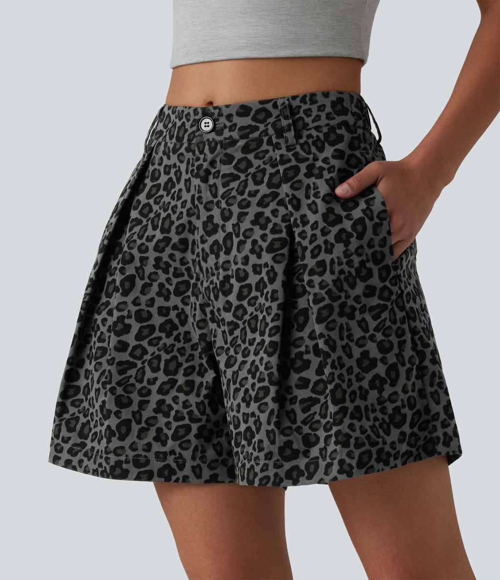 Short ample casual imprimé léopard taille mi-haute 12,5 cm avec poches