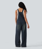 Salopette denim Halara Flex™ col carré effet délavé avec poches