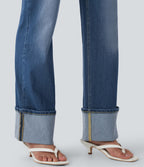 Jean décontracté Halara Flex™ jambe droite taille mi-haute ourlet retroussé avec poches