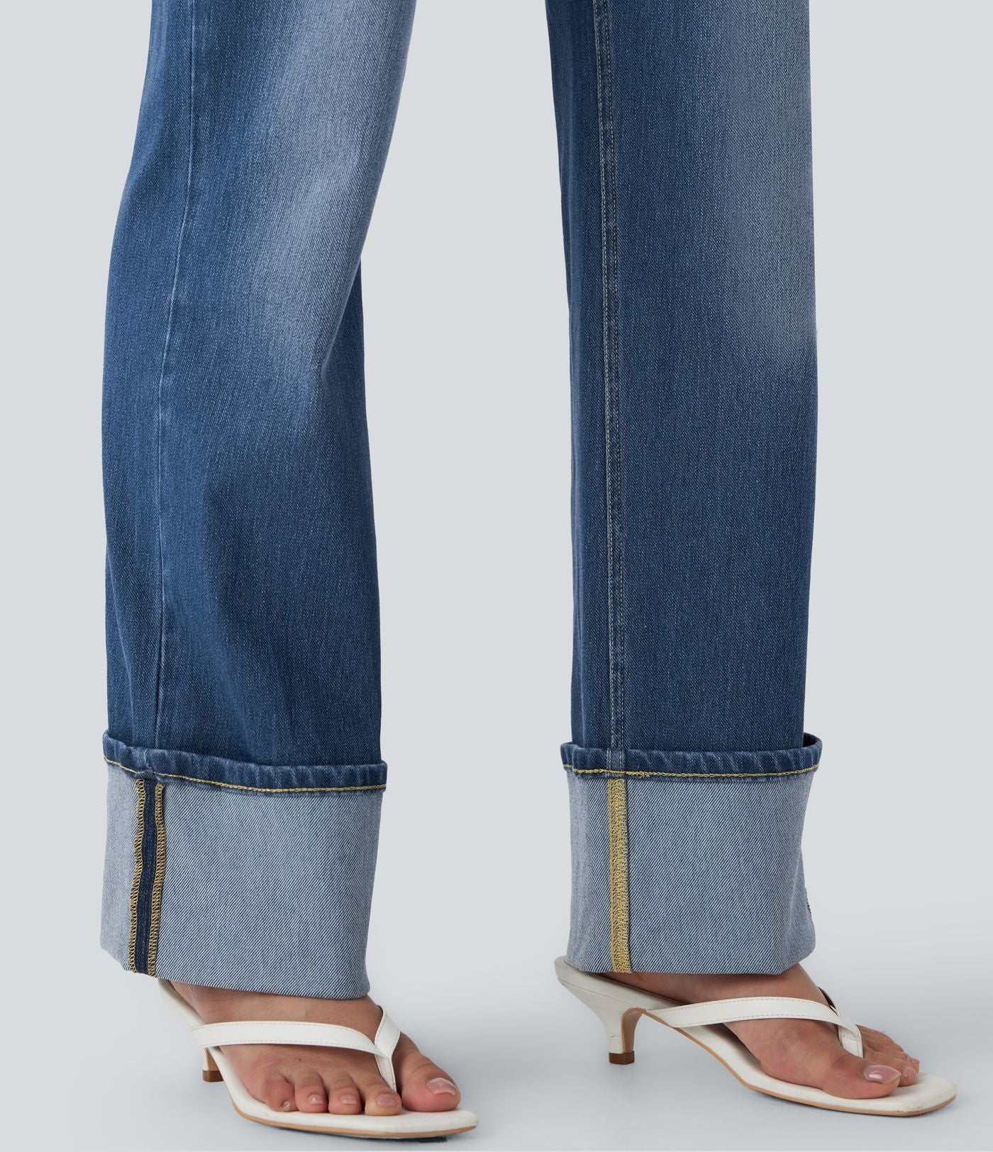 Jean décontracté Halara Flex™ jambe droite taille mi-haute ourlet retroussé avec poches